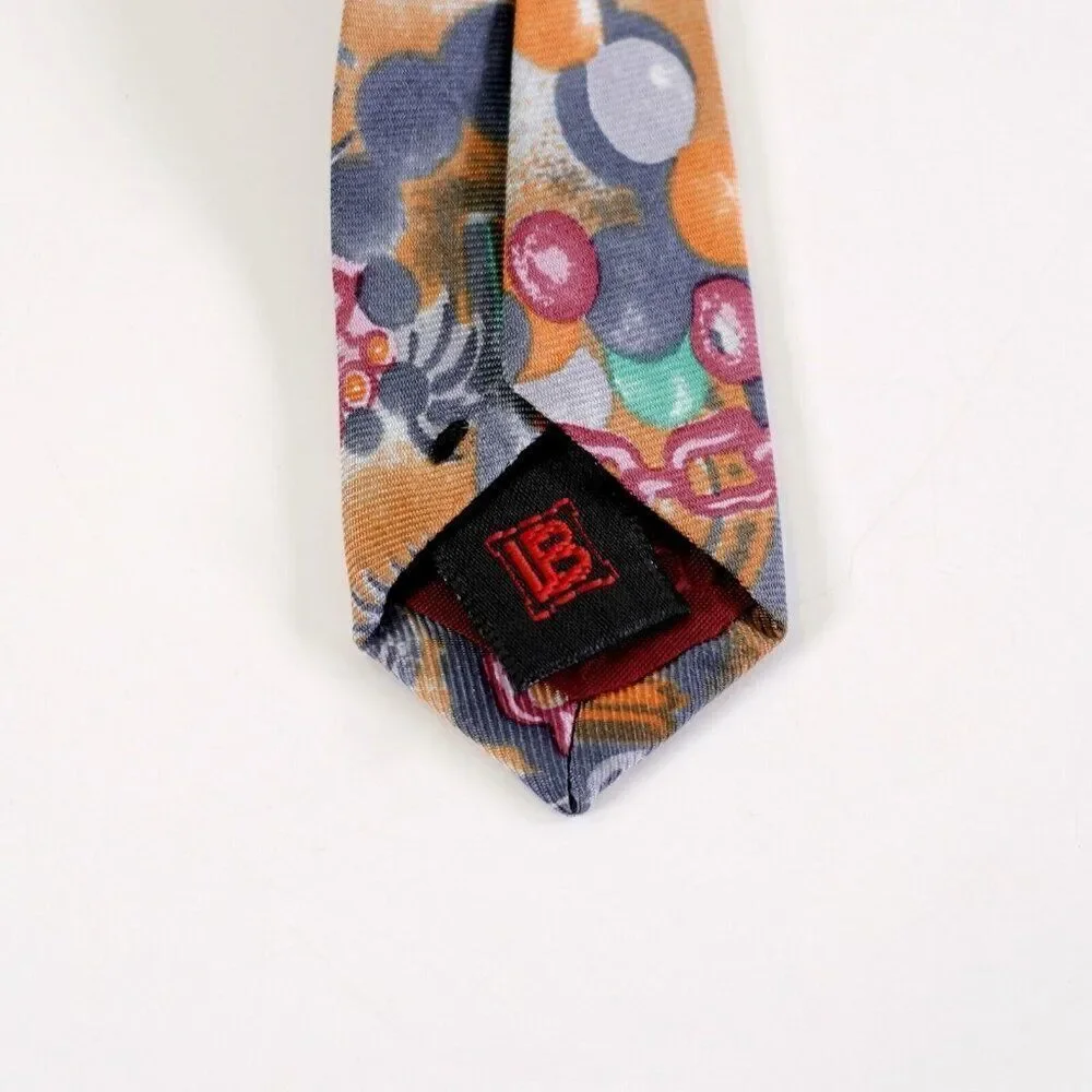 Laura Biagiotti Abstact‎ Jungle Print Orange Gray Short Wide Silk Tie